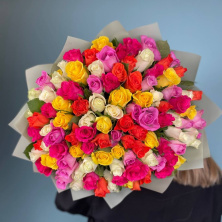 Купить букет из 101 разноцветной розы ( кения)
