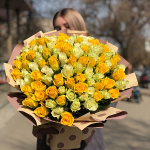 Купить букет роз кения (желтый с белым)